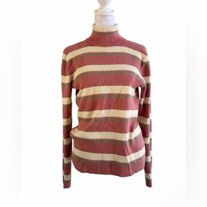 Casual Corner Striped Ribbed Turtleneck Sweater
